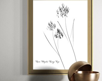 Sumi-e Wildflowers - Watercolor Ink Art - Nam Myoho Renge Kyo - Abstract Wildflowers - Nichiren Buddhism Art - Minimalist Decor - 11x14 Art