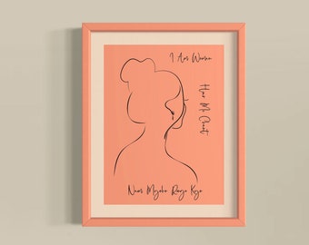 Line Art Female - Pastel Peach Wall Art - I Am Woman Hear Me Chant Nam Myoho Renge Kyo - Original Art - 4 Aspect Ratios - Nichiren Buddhism