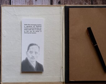 Education Bookmark - Makiguchi Sensei - Fine Art Charcoal - Hand Drawn - Printable Bookmark - Peace Culture Education - Original Artwork
