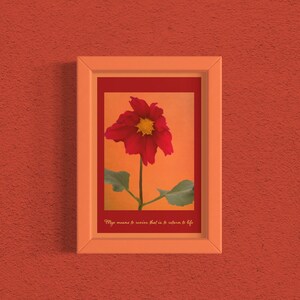 Gosho Art - Gosho Card with Red Dahlia Flower Painting for Nichiren Buddhists - Original Artwork - Nam Myoho Renge Kyo - Revive