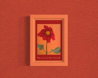 Gosho Art - Gosho Card with Red Dahlia Flower Painting for Nichiren Buddhists - Original Artwork - Nam Myoho Renge Kyo - Revive