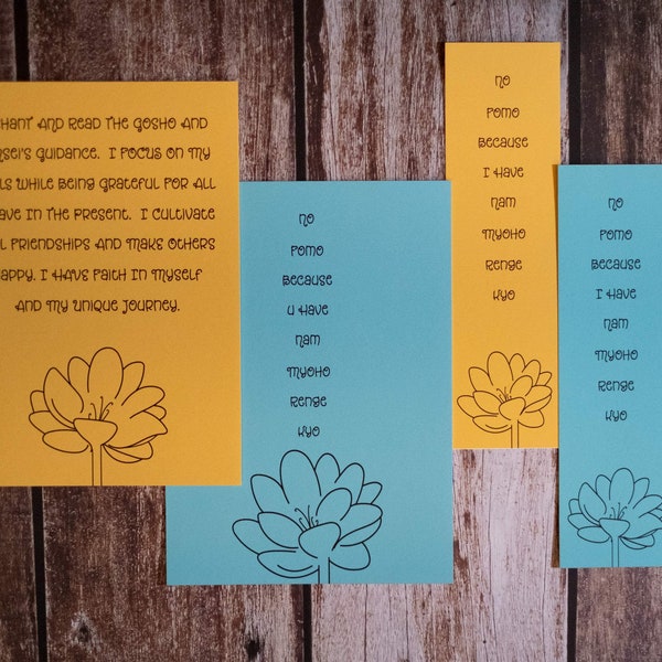 No FOMO - Nam Myoho Renge Kyo - 9 Color Choices - Affirmation Cards - Printable Bookmarks - Lotus Flowers - Nichiren Buddhism - Soka Gakkai