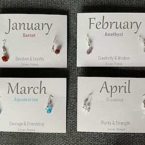 Personalised Birthstone Earrings, Silver Plated or Gold Plated - Gempower Jewellery by Becky