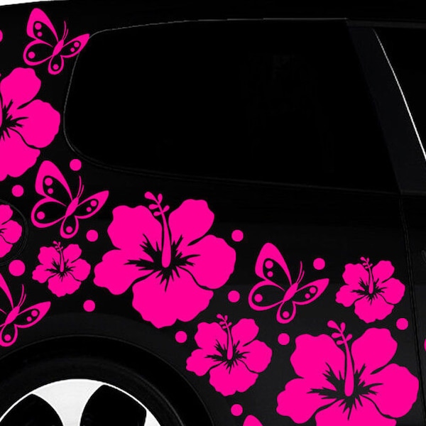 86- teiliges Auto Aufkleber Hibiskus Blumen Schmetterlinge HAWAII WANDTATTOO Flowers Punkte x