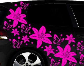 108-piece car sticker LILIES Hibiscus Flowers Butterflies HAWAII WALL DECAL Flowers Dots xyyx