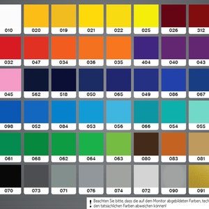 May include: Colour chart with 48 different colour swatches. Each swatch is labelled with a number. The chart is labelled "HR" in the top left corner. The text at the bottom of the chart reads "Beachten Sie bitte, dass die auf dem Monitor abgebildeten Farben, technisch bedingt, von den tats&auml;chlichen Farben abweichen k&ouml;nnen!"