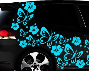 108-piece car sticker hibiscus flowers butterflies HAWAII WALL DECAL flowers dots xc