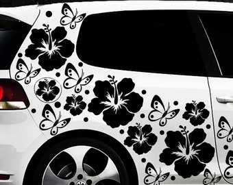 108- teiliges Auto Aufkleber Hibiskus Blumen Schmetterlinge HAWAII WANDTATTOO Flowers Punkte x