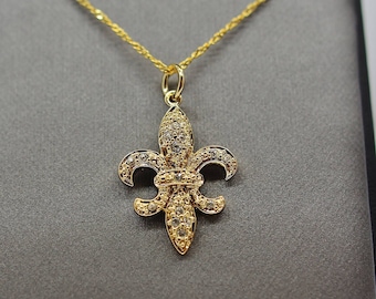 925 Sterling silver pendant necklace,  gold fleur di lis pendant necklace