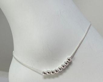 925 sterling silver anklet,  adjustable beaded anklet, 925 silver anklet, anklet gift for her, 925 anklet silver, minimalist 10 inch anklet