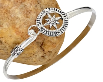 925 Sterling Silver Compass Bangle. 925 Sterling Silver Handmade Simplistic Compass Bangle for him and her. Gift for him. Gift for her.