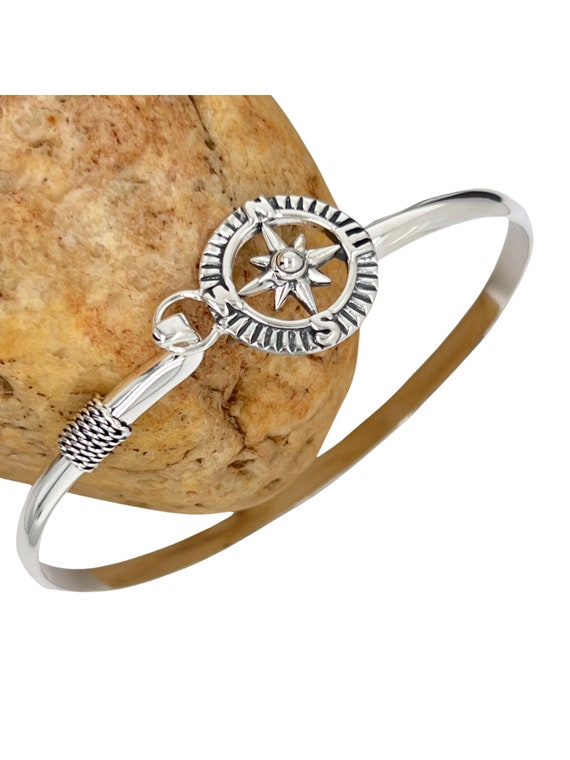 925 Sterling Silver Compass Bangle. 925 Sterling Silver Handmade Simplistic Compass Bangle for Him and Her. Gift for Him. Gift for Her. Etsy