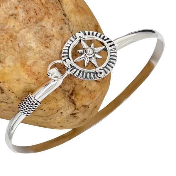 925 Sterling Silver Compass Bangle. 925 Sterling Silver Handmade Simplistic Compass Bangle for him and her. Gift for him. Gift for her.