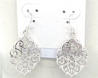 925 Sterling Silver Dangle & Drop Earrings. 925 Sterling Silver Victorian Style Filigree Earrings. Silver Dood Weight Earrings. Gift For Her