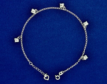 925 sterling silver anklet,  925 anklet silver ,adjustable anklet gift for her, 925 silver anklet , heart charm anklet, minimalist anklet.