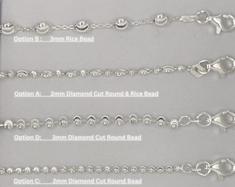925 sterling silver anklet, Moon Cut Design Bead anklet, Designer Bead anklets for women, Diamond Cut Adjustable Anklet in 10" and 11"
