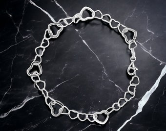 Stunning 10 Inch Open Heart Anklet, Sterling Silver Minimalist Anklet, Hand Finish Anklet Gift For Her, Genuine 925 Sterling Silver Anklet