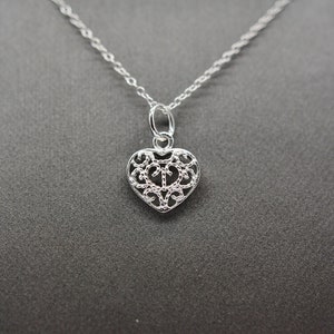 925 sterling silver necklace with pendant, small filigree heart pendant necklace