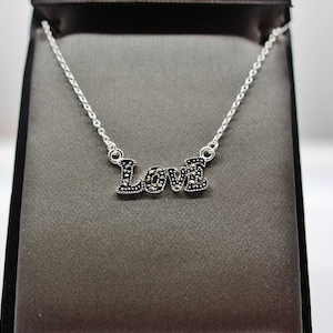 925 Sterling silver necklace with pendant, marcasite LOVE necklace pendant, 925 silver necklace pendant
