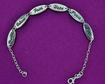 925 sterling silver bracelet, silver bracelet gift for her,  925 silver bracelet , dainty bracelet dream believe faith hope peace love