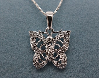 925 sterling silver pendant, Necklace white diamond butterfly pendant necklace | white diamond cz | box chain