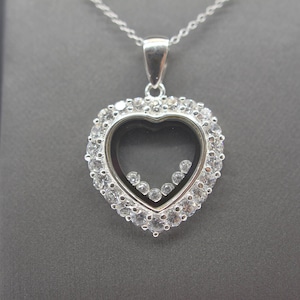 925 Sterling silver necklace with pendant,  open heart pendant necklace with CZ