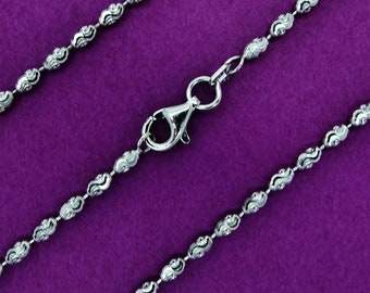 925 sterling silver necklace chain,  rhodium plated diamond-cut typhoon design rice bead necklace chain in lengths: 16'', 18'', 20'', 24''