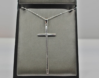 925 Sterling silver pendant necklace,  long cross pendant necklace, 925 sterling silver religious pendant