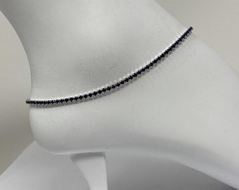925 sterling silver anklet, rhodium plated sapphire cz anklet , 925 anklet silver ,10 inch anklet gift for her, 925 silver anklet.