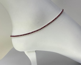 925 sterling silver anklet, rhodium plated rhodolite cz anklet, 925 anklet silver ,10 inch anklet gift for her, 925 silver anklet.