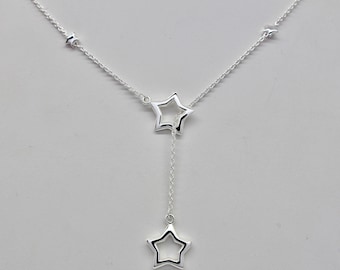 925 Sterling Silver Lariat and Y Necklace for Men and Women. 925 Sterling Silver Open Star Lariat Necklace. Gift for Him. Gift for Her.