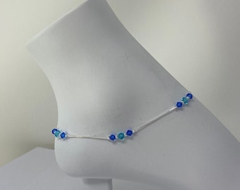 925 sterling silver anklet,  blue beaded anklet, 925 silver anklet, 10 inch anklet gift for her, 925 anklet silver, minimalist anklet.