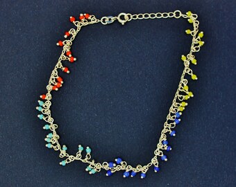 925 sterling silver anklet,  925 anklet silver ,adjustable 10 inch anklet gift for her, 925 silver anklet,  dangling enamel anklet beaded.