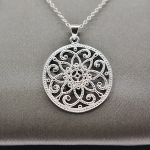 925 Sterling silver pendant, Necklace with psychedelic pattern pendant, silver necklace