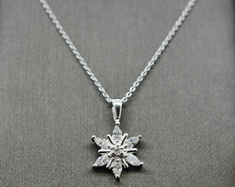 925 sterling silver pendant, Snowflake Necklace with cz pendant necklace