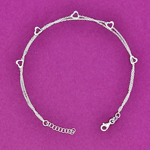 Heart Anklet Double Chain Sterling Silver Adjustable Length 9 to 10 inches Heart Anklet Double Chain Sterling Silver Adjustable Length 9 to 10 inches