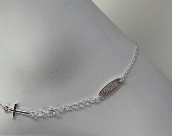 925 sterling silver anklet, faith and cross anklet, 925 silver anklet, anklet gift for her, 925 anklet silver,  10 inch anklet minimalist