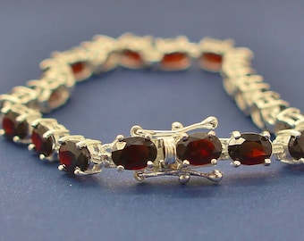 925 sterling silver genuine oval cut garnet gemstone  bracelet, 925 sterling silver bracelet,  bracelet gift for her, 925 silver bracelet