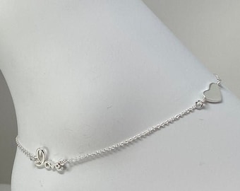 925 sterling silver anklet, love and heart anklet, 925 silver anklet, anklet gift for her, 925 anklet silver,  10 inch anklet minimalist
