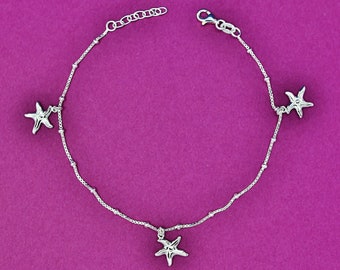 925 sterling silver anklet,  925 anklet silver ,adjustable anklet gift for her, 925 silver anklet , starfish anklet, minimalist anklet.
