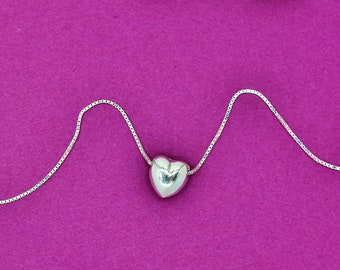 925 Sterling silver necklace,  heart necklace with 925 sterling silver box chain