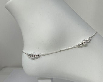 925 sterling silver anklet, beaded anklet, 925 silver anklet, anklet gift for her, 925 anklet silver, minimalist 10 inch anklet