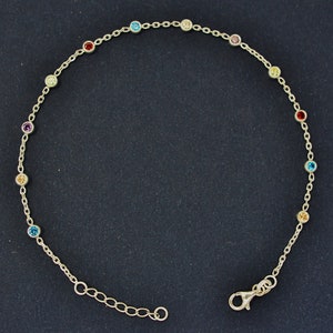 925 sterling silver anklet, multi gemstone crystal anklet,925 silver anklet, anklet gift for her,925 anklet silver, adjustable 10inch anklet