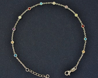 925 sterling silver anklet, multi gemstone crystal anklet,925 silver anklet, anklet gift for her,925 anklet silver, adjustable 10inch anklet
