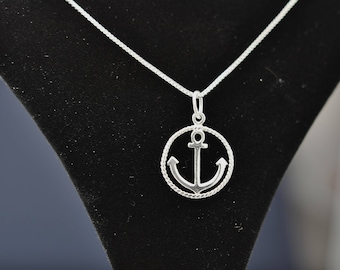 925 Sterling silver pendant, Necklace with ship anchor pendant, boat anchor rope embroidered pendant necklace  silver nautical pendant