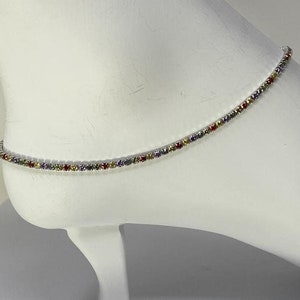 925 sterling silver anklet, rhodium plated multicolor gemstone cz anklet,  amethyst emerald ruby blue topaz citrine cz anklet,10 inch anklet