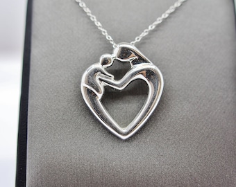 925 Sterling silver necklace pendant,  mother-child pendant necklace, 925 sterling silver necklace pendant