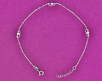 925 sterling silver anklet, open heart anklet , 925 anklet silver ,10 inch anklet gift for her, 925 silver anklet, silver anklet with beads