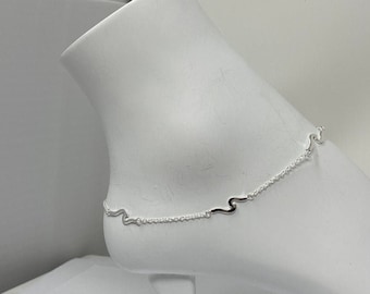 925 sterling silver anklet,  wave anklet, 925 silver anklet, 10 inch anklet gift for her, 925 anklet silver, minimalist anklet.