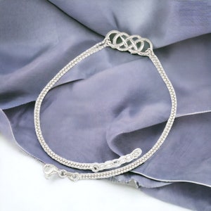 925 Sterling Silver Anklet, 2 Strand Bead Chain With Celtic Design 9+1 Inch Anklet With Extension, Minimalist Celtic Anklet Gift For Her